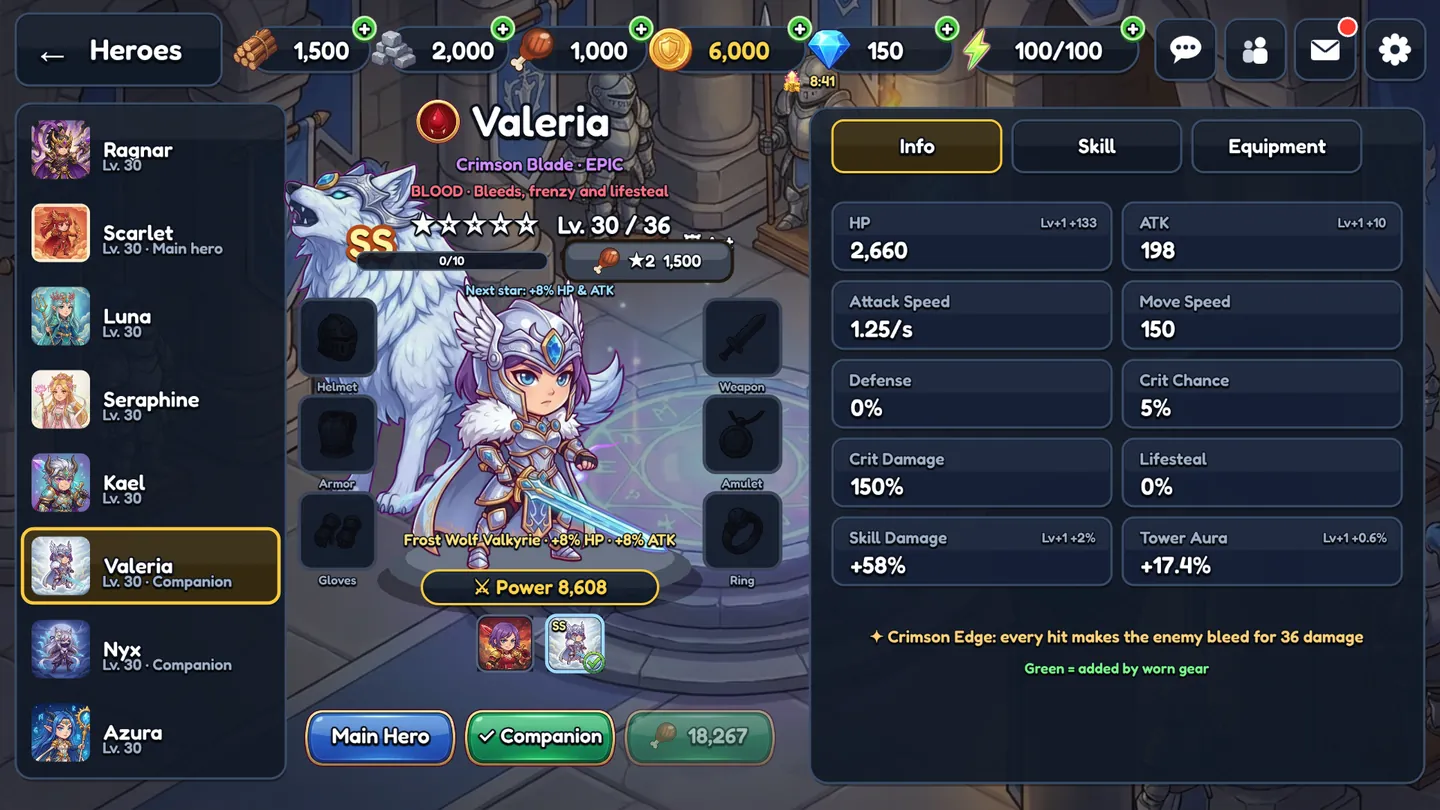 Hero screen with an SS skin and its guardian